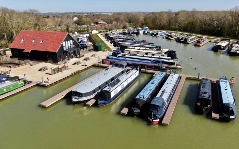 drone shot over campbell wharf marina 768x480